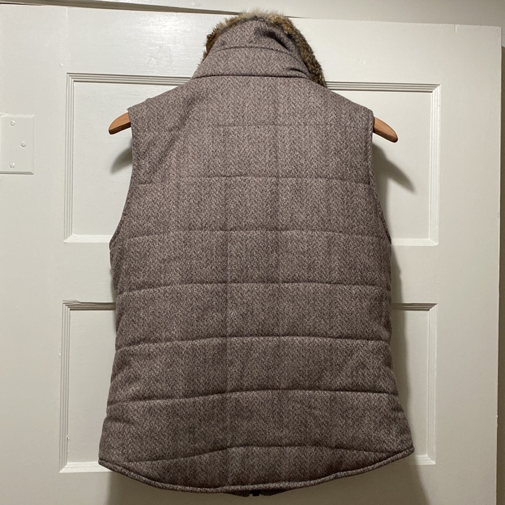 tyler böe quilted wool herringbone vest sz M in brown w/detachable fur collar - Picture 5 of 12